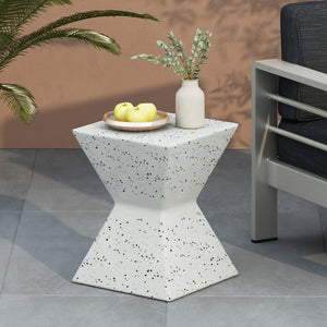 English Elm 14.75" Concrete Outdoor Side Table Hourglass Terrazzo Artisan Sculpted Patio Accent N767P192084W