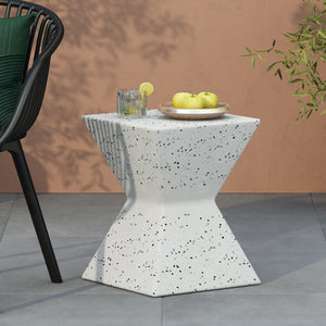 English Elm 14.75" Concrete Outdoor Side Table Hourglass Terrazzo Artisan Sculpted Patio Accent N767P192084W