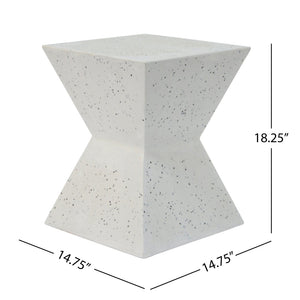 English Elm 14.75" Concrete Outdoor Side Table Hourglass Terrazzo Artisan Sculpted Patio Accent N767P192084W