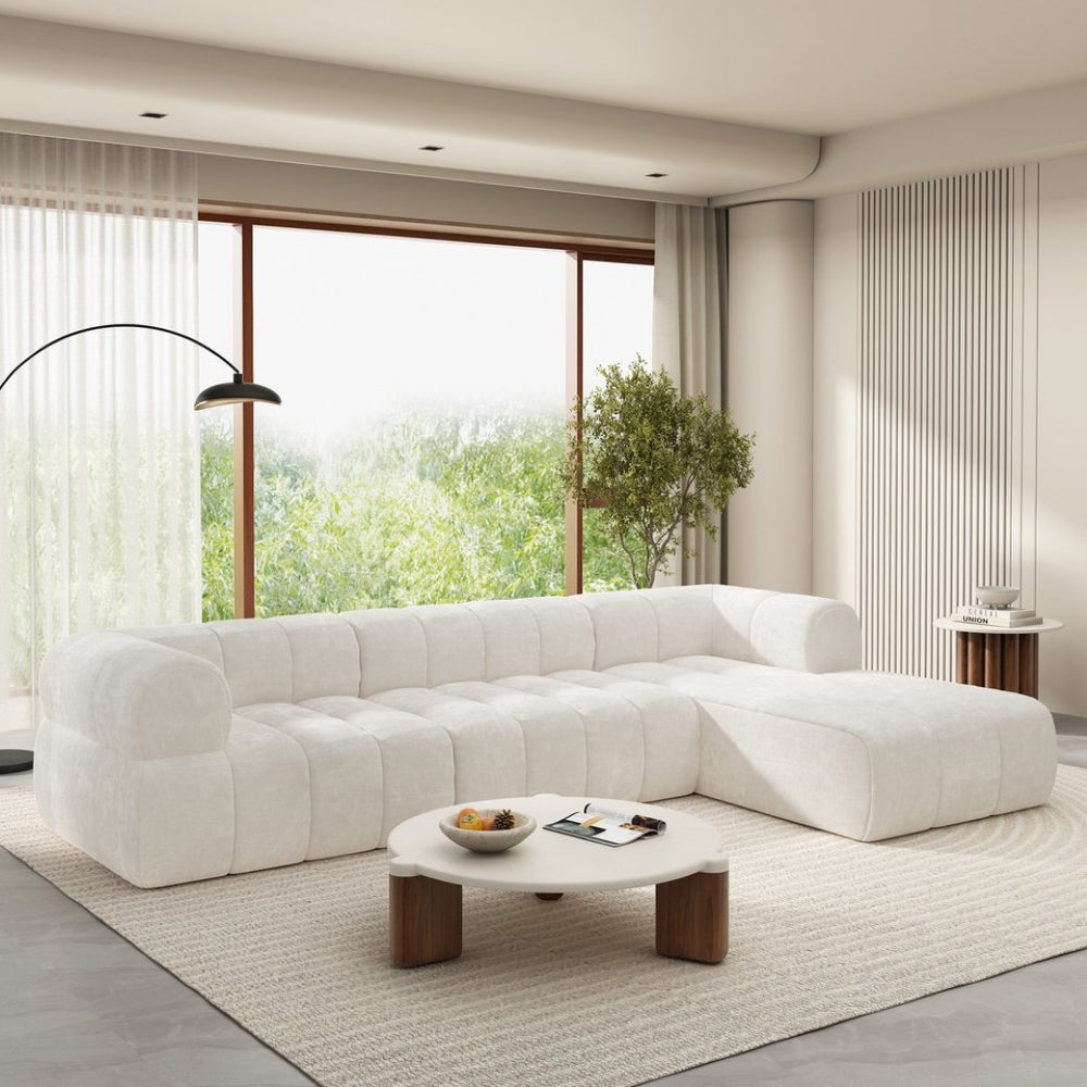English Elm 122 Inch Modern L-Shaped Sectional with Chaise High-Density Foam Low-Profile Living Room Sofa N767P277694A