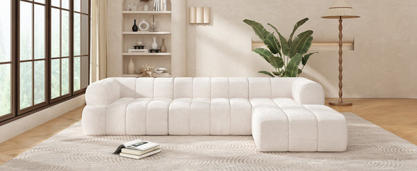 English Elm 122 Inch Modern L-Shaped Sectional with Chaise High-Density Foam Low-Profile Living Room Sofa N767P277694A