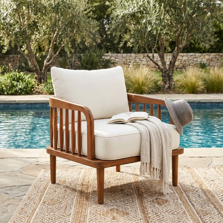 English Elm Acacia Wood Deep Seat Outdoor Lounge Chair with Slatted Arms and Teak Finish N767P359145N