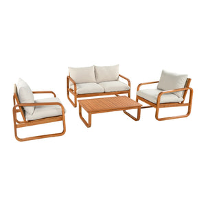 English Elm 4-piece Acacia Wood Outdoor Conversation Set with Plush Cushions for Patio Poolside N767P359149N