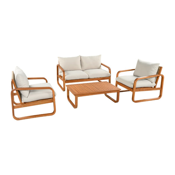 English Elm 4-piece Acacia Wood Outdoor Conversation Set with Plush Cushions for Patio Poolside N767P359149N