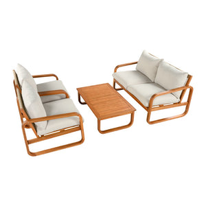 English Elm 4-piece Acacia Wood Outdoor Conversation Set with Plush Cushions for Patio Poolside N767P359149N