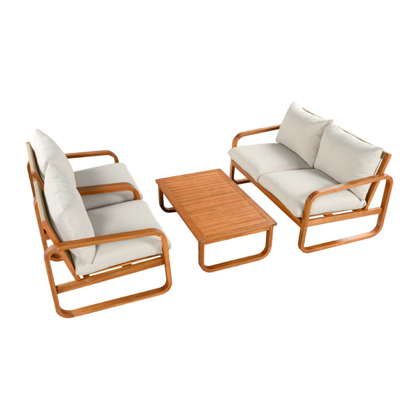 English Elm 4-piece Acacia Wood Outdoor Conversation Set with Plush Cushions for Patio Poolside N767P359149N