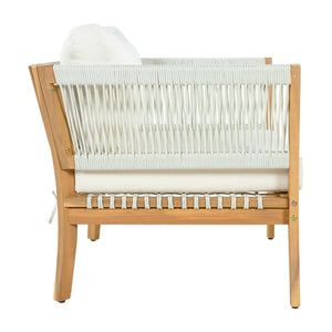 English Elm 30.3" Solid Acacia Outdoor Lounge Chair with Handwoven Rope and Deep Cushions N767P365575A