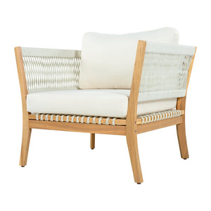 English Elm 30.3" Solid Acacia Outdoor Lounge Chair with Handwoven Rope and Deep Cushions N767P365575A