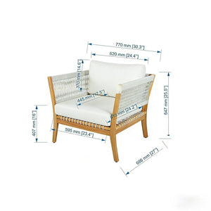 English Elm 30.3" Solid Acacia Outdoor Lounge Chair with Handwoven Rope and Deep Cushions N767P365575A