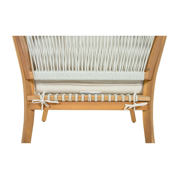 English Elm 30.3" Solid Acacia Outdoor Lounge Chair with Handwoven Rope and Deep Cushions N767P365575A