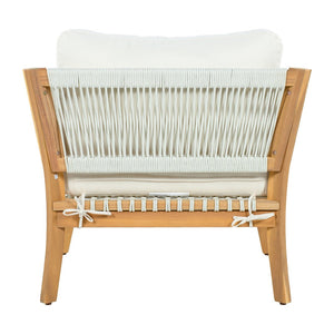 English Elm 30.3" Solid Acacia Outdoor Lounge Chair with Handwoven Rope and Deep Cushions N767P365575A