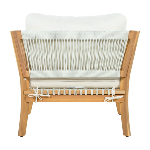 English Elm 30.3" Solid Acacia Outdoor Lounge Chair with Handwoven Rope and Deep Cushions N767P365575A