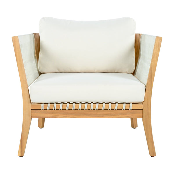 English Elm 30.3" Solid Acacia Outdoor Lounge Chair with Handwoven Rope and Deep Cushions N767P365575A