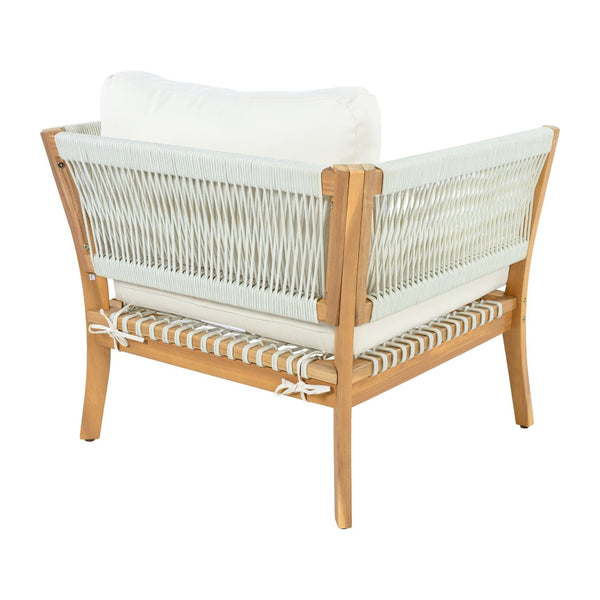 English Elm 30.3" Solid Acacia Outdoor Lounge Chair with Handwoven Rope and Deep Cushions N767P365575A