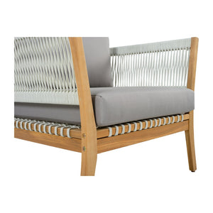 English Elm 30.3" Outdoor Acacia Wood Lounge Chair with Handwoven Rope and Thick Cushions N767P365575E