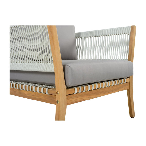 English Elm 30.3" Outdoor Acacia Wood Lounge Chair with Handwoven Rope and Thick Cushions N767P365575E