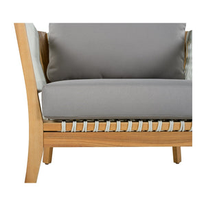 English Elm 30.3" Outdoor Acacia Wood Lounge Chair with Handwoven Rope and Thick Cushions N767P365575E