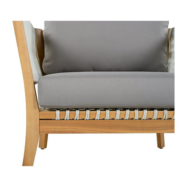 English Elm 30.3" Outdoor Acacia Wood Lounge Chair with Handwoven Rope and Thick Cushions N767P365575E