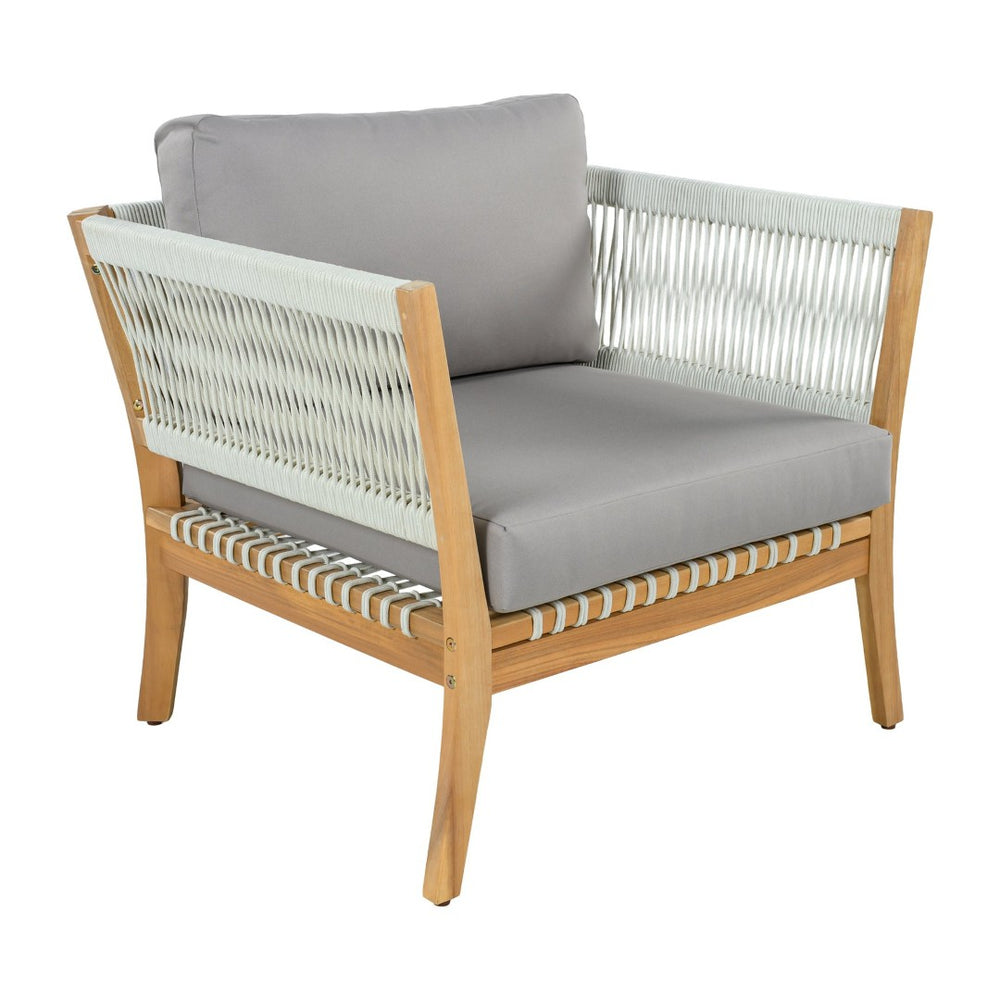 English Elm 30.3" Outdoor Acacia Wood Lounge Chair with Handwoven Rope and Thick Cushions N767P365575E