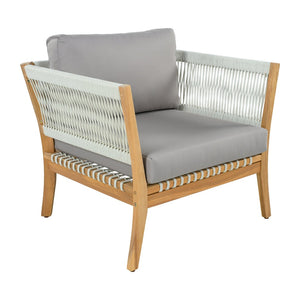 English Elm 30.3" Outdoor Acacia Wood Lounge Chair with Handwoven Rope and Thick Cushions N767P365575E