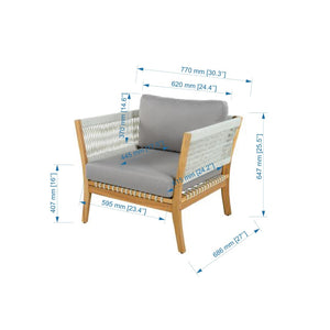 English Elm 30.3" Outdoor Acacia Wood Lounge Chair with Handwoven Rope and Thick Cushions N767P365575E