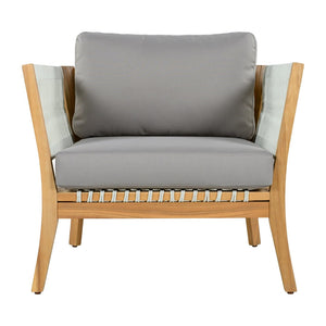 English Elm 30.3" Outdoor Acacia Wood Lounge Chair with Handwoven Rope and Thick Cushions N767P365575E