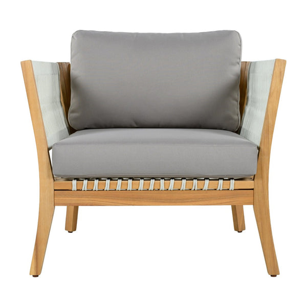English Elm 30.3" Outdoor Acacia Wood Lounge Chair with Handwoven Rope and Thick Cushions N767P365575E