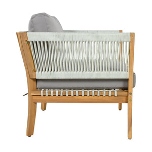 English Elm 30.3" Outdoor Acacia Wood Lounge Chair with Handwoven Rope and Thick Cushions N767P365575E