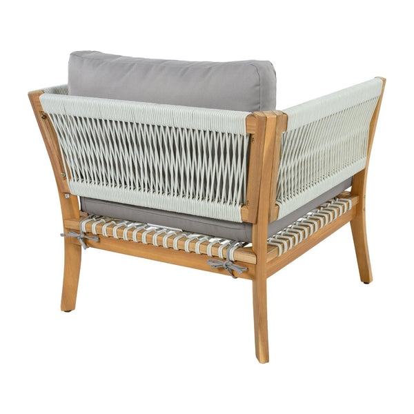English Elm 30.3" Outdoor Acacia Wood Lounge Chair with Handwoven Rope and Thick Cushions N767P365575E