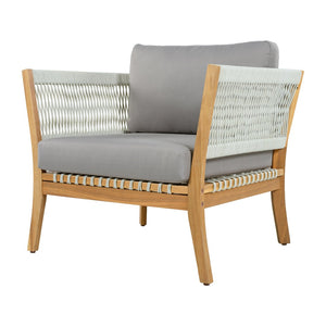 English Elm 30.3" Outdoor Acacia Wood Lounge Chair with Handwoven Rope and Thick Cushions N767P365575E