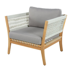English Elm 30.3" Outdoor Acacia Wood Lounge Chair with Handwoven Rope and Thick Cushions N767P365575E