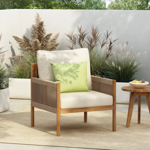 English Elm Modern Woven Patio Lounge Chair Solid Wood Frame Weather Resistant Cushions Outdoor N767P373337T
