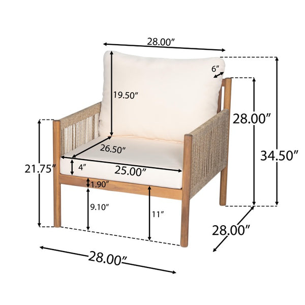 English Elm Modern Woven Patio Lounge Chair Solid Wood Frame Weather Resistant Cushions Outdoor N767P373337T
