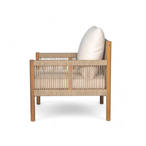 English Elm Modern Woven Patio Lounge Chair Solid Wood Frame Weather Resistant Cushions Outdoor N767P373337T