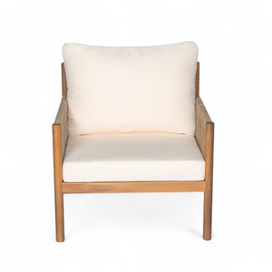 English Elm Modern Woven Patio Lounge Chair Solid Wood Frame Weather Resistant Cushions Outdoor N767P373337T