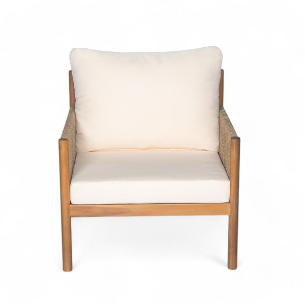 English Elm Modern Woven Patio Lounge Chair Solid Wood Frame Weather Resistant Cushions Outdoor N767P373337T