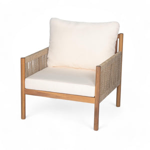 English Elm Modern Woven Patio Lounge Chair Solid Wood Frame Weather Resistant Cushions Outdoor N767P373337T