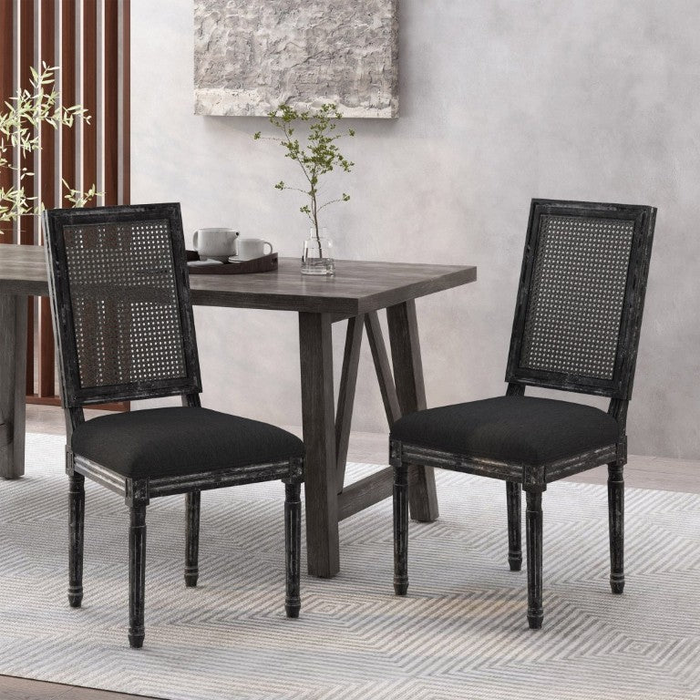 English Elm Dining Chair Set of Two French Country Cane Back Rubberwood Farmhouse Seating N767P375346B