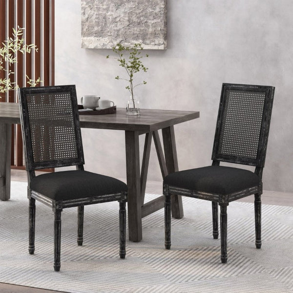 English Elm Dining Chair Set of Two French Country Cane Back Rubberwood Farmhouse Seating N767P375346B