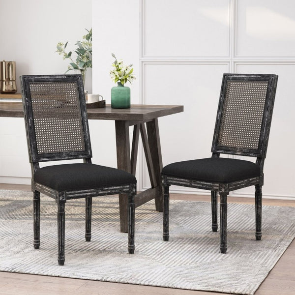 English Elm Dining Chair Set of Two French Country Cane Back Rubberwood Farmhouse Seating N767P375346B