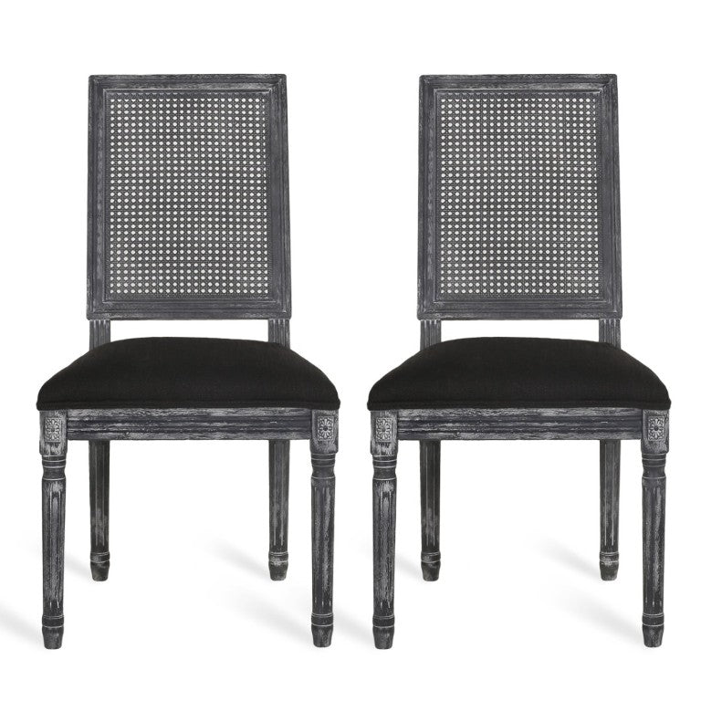 English Elm Dining Chair Set of Two French Country Cane Back Rubberwood Farmhouse Seating N767P375346B