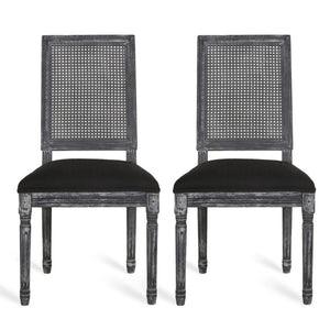 English Elm Dining Chair Set of Two French Country Cane Back Rubberwood Farmhouse Seating N767P375346B