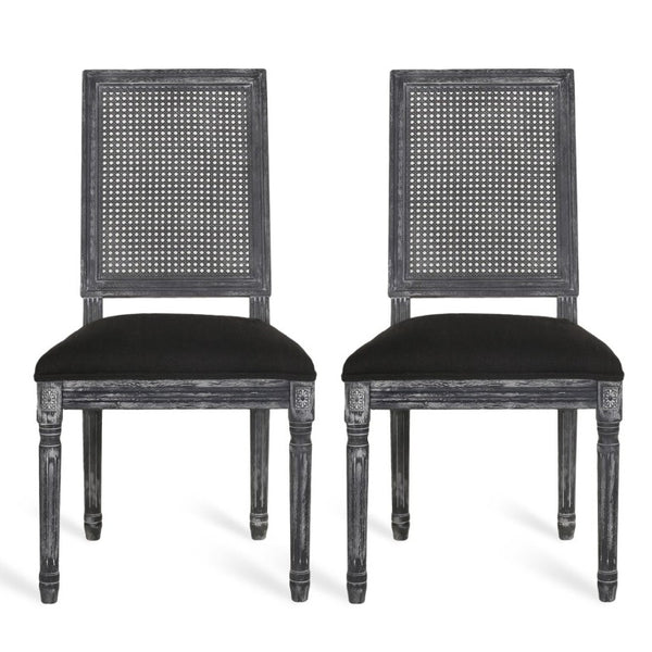 English Elm Dining Chair Set of Two French Country Cane Back Rubberwood Farmhouse Seating N767P375346B