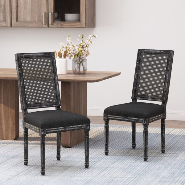 English Elm Dining Chair Set of Two French Country Cane Back Rubberwood Farmhouse Seating N767P375346B