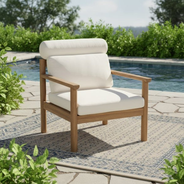 English Elm 28" Solid Acacia Outdoor Lounge Chair Mid-century Deep Seat with Bolster Patio Deck N767P389773L