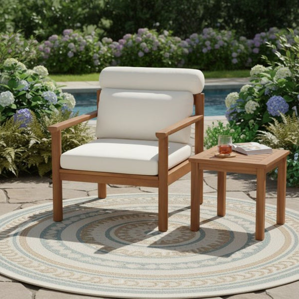English Elm 28" Acacia Hardwood Outdoor Lounge Chair Mid Century Deep Seat with Bolster Cushion N767P389773T