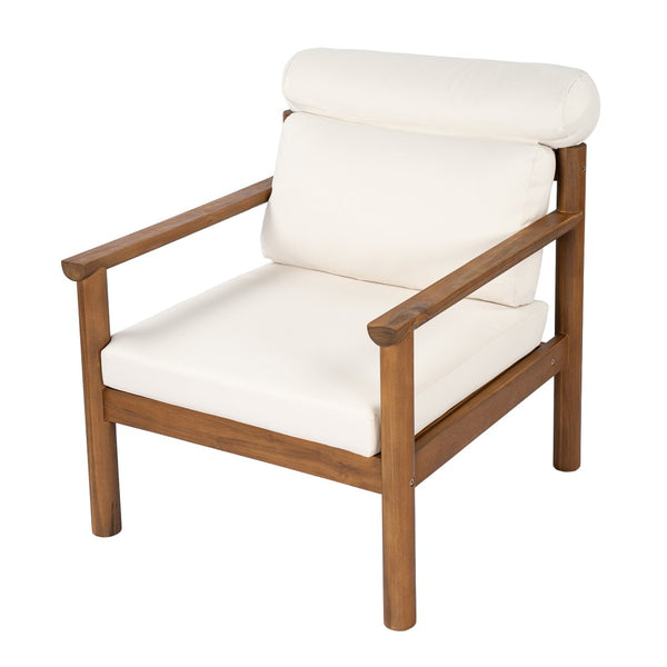 English Elm 28" Acacia Hardwood Outdoor Lounge Chair Mid Century Deep Seat with Bolster Cushion N767P389773T