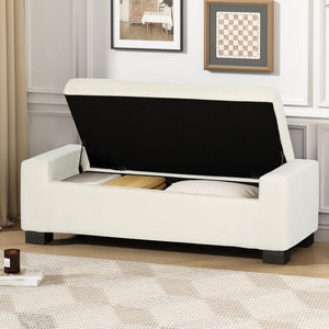 English Elm 50" Rectangular Storage Ottoman Bench Textured Fabric Hinged Lid Birch Legs Living N767P397108W
