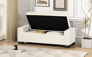 English Elm 50" Rectangular Storage Ottoman Bench Textured Fabric Hinged Lid Birch Legs Living N767P397108W