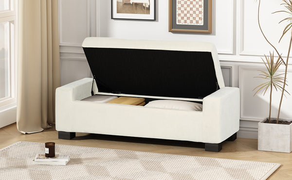 English Elm 50" Rectangular Storage Ottoman Bench Textured Fabric Hinged Lid Birch Legs Living N767P397108W